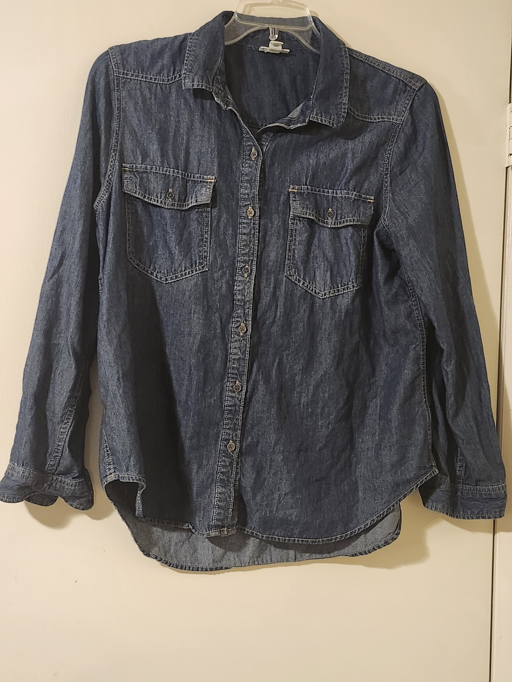 a.n.a Women's Indigo Denim Wester Style Button-Down Shirt L